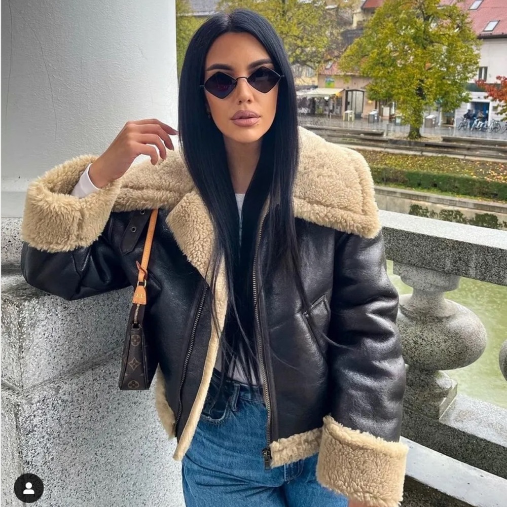 Zara double faced biker/ aviator jacket - Picture 2 of 13